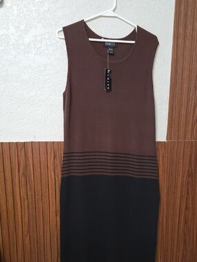 Finity Brown and Black Sleeveless Midi Dress